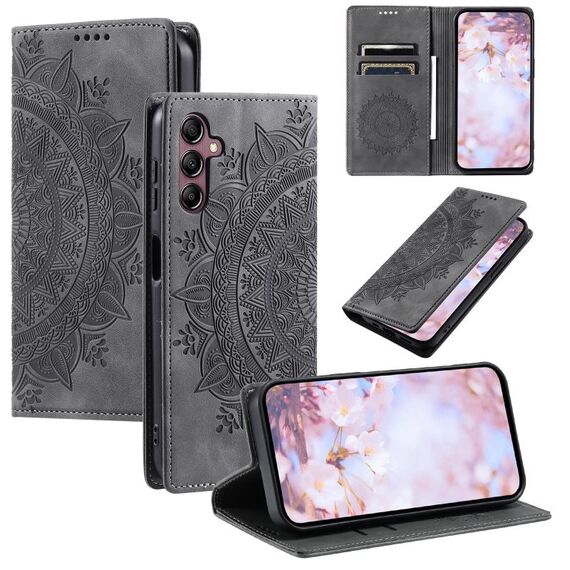 Custodia per telefono in pelle magnetica goffrata Totem per Samsung Galaxy S24+ 5G (grigio)