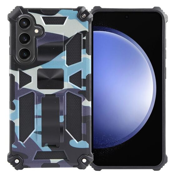 Per Samsung Galaxy S24 5G Camouflage Armor Kickstand TPU + Custodia magnetica per PC (azzurro)
