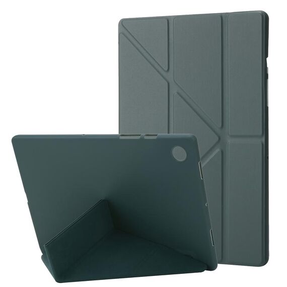 Per Samsung Galaxy Tab A9+ Custodia per tablet in pelle multipiega con deformazione in TPU (verde scuro)