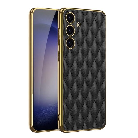 Per Samsung Galaxy S24+ 5G GKK Modello a rombo Galvanotecnica Custodia per telefono in PU semplice (Nero)