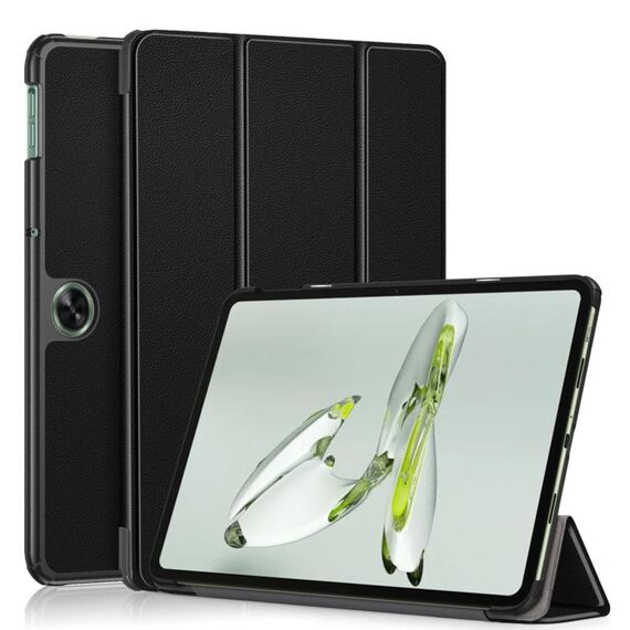Per OnePlus Pad Go / OPPO Pad Air Custer Tinta unita 3 pieghe Custodia per tablet in pelle intelligente (Nero)