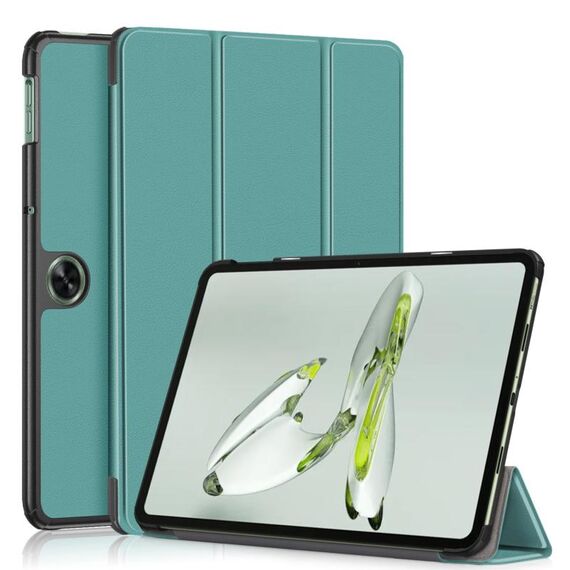 Per OnePlus Pad Go / OPPO Pad Air Custer Tinta unita 3 pieghe Custodia per tablet in pelle intelligente (verde)