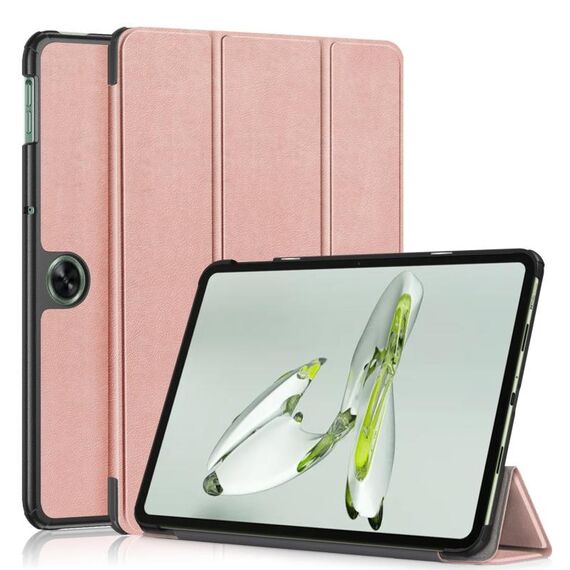 Per OnePlus Pad Go / OPPO Pad Air Custer Custodia per tablet in pelle intelligente con supporto a 3 pieghe in tinta unita (oro rosa)
