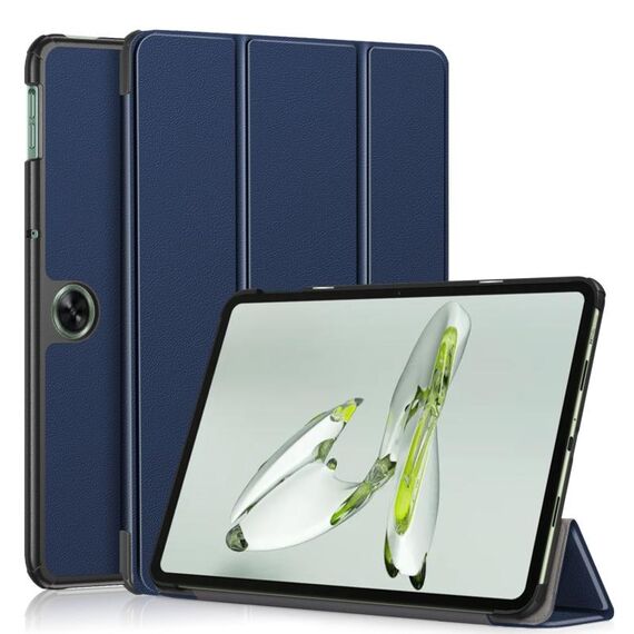 Per OnePlus Pad Go / OPPO Pad Air Custer Custodia per tablet in pelle astuta con supporto a 3 pieghe in tinta unita (blu scuro)