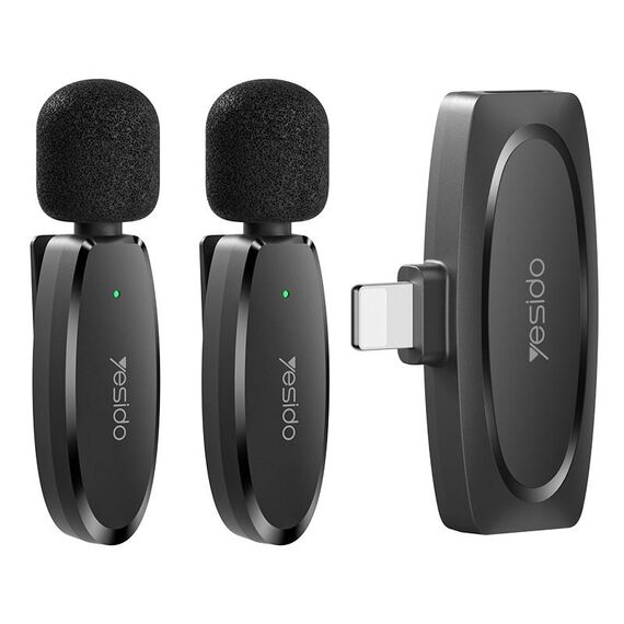 Microfono lavalier wireless a bassa latenza YESIDO KR14 con doppio trasmettitore e ricevitore a 8 pin (nero)