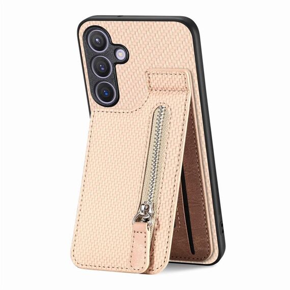 Custodia per telefono con cerniera verticale a vibrazione in fibra di carbonio per Samsung Galaxy S24+ 5G (cachi)