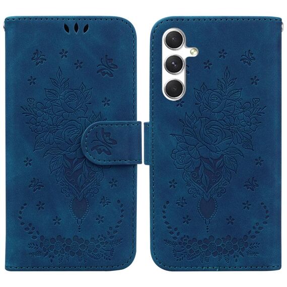 Custodia per telefono in pelle goffrata rosa farfalla per Samsung Galaxy S24 5G (blu)