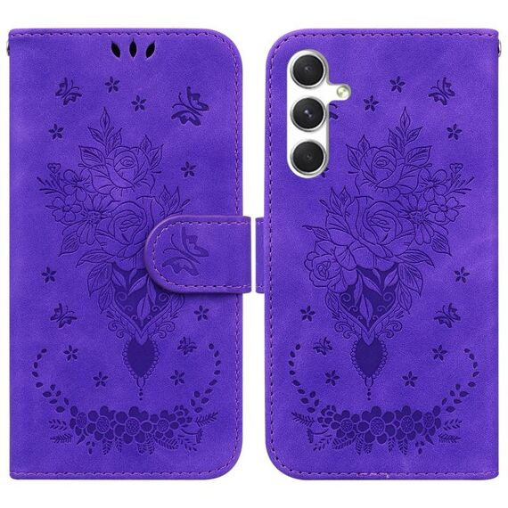 Custodia per telefono in pelle goffrata rosa farfalla per Samsung Galaxy S24 5G (viola)