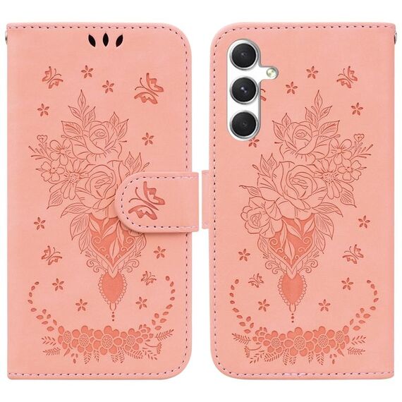 Custodia per telefono in pelle goffrata rosa farfalla per Samsung Galaxy S24 5G (rosa)