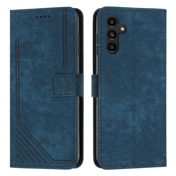 Per Samsung Galaxy S24+ Custodia per telefono in pelle con motivo a strisce Skin Feel con cordino lungo (blu)