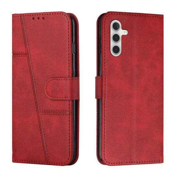 Custodia per cellulare in pelle con fibbia in vitello con cuciture per Samsung Galaxy S24 (rossa)