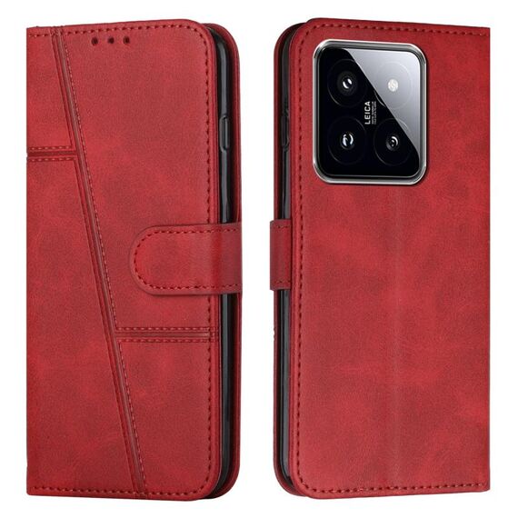Per Xiaomi 14 pro Custodia per cellulare in pelle con fibbia in vitello con cuciture (rossa)