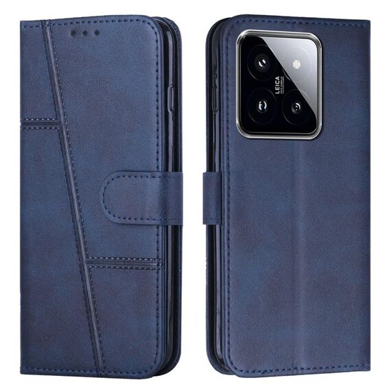 Per Xiaomi 14 pro Custodia per cellulare in pelle con fibbia in vitello con cuciture (blu)