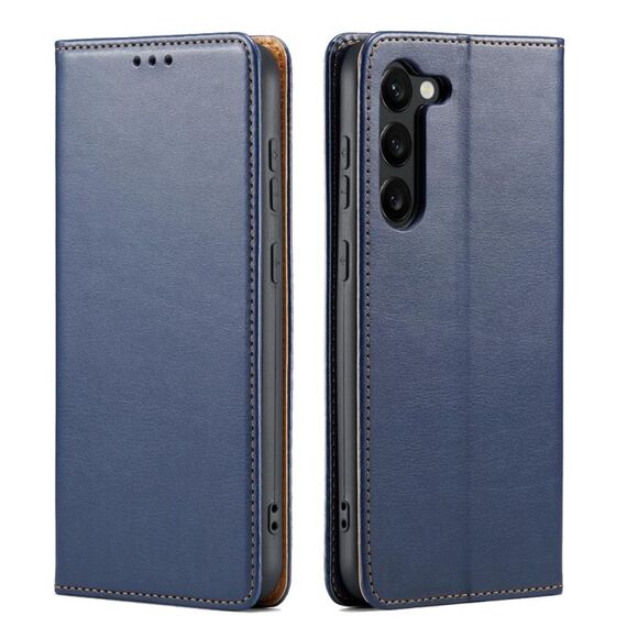 Per Samsung Galaxy S24 5G Fierre Shann PU Custodia per telefono con texture in vera pelle (blu)