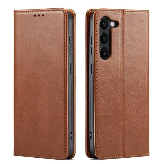 Custodia per telefono Fierre Shann PU in vera pelle per Samsung Galaxy S24 5G (marrone)