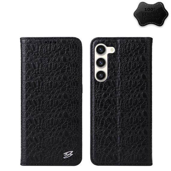 Per Samsung Galaxy S24+ 5G Fierre Shann Custodia magnetica in vera pelle con texture coccodrillo (Nero)