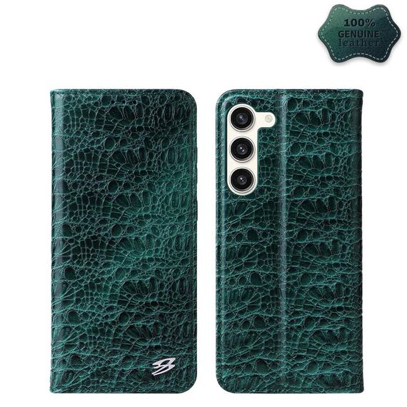 Per Samsung Galaxy S24+ 5G Fierre Shann Custodia magnetica in vera pelle con texture coccodrillo (verde)