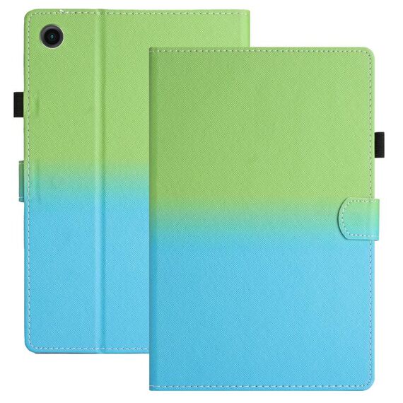 Custodia per tablet in pelle intelligente con gradiente di cucitura per Samsung Galaxy Tab A9+ (verde blu)