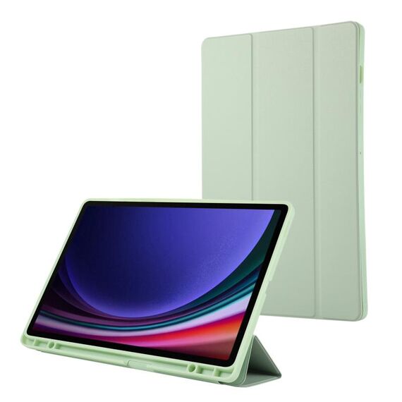 Per Samsung Galaxy Tab S9+ Custodia tablet in pelle TPU 3 pieghe in puro colore con slot per penna (verde)