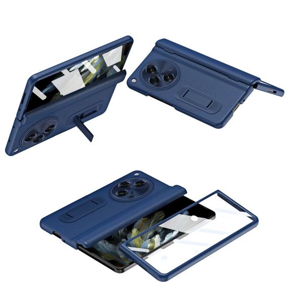 Per OPPO Find N3 Custodia per telefono in pelle con cerniera pieghevole integrata con penna (blu)