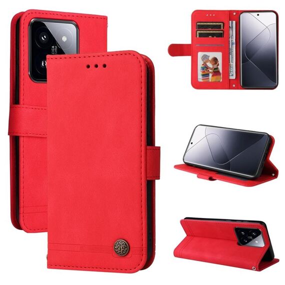 Per Xiaomi 14 Pro Skin Feel Life Tree Custodia in pelle con bottoni in metallo (Rosso)