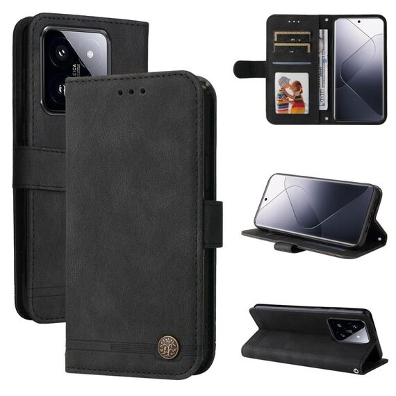 Per Xiaomi 14 Pro Skin Feel Life Tree Custodia in pelle con bottoni in metallo (nera)