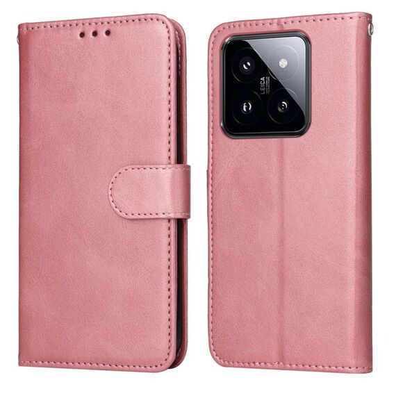 Custodia per telefono in pelle flip con texture classica in vitello Xiaomi 14 Pro (oro rosa)
