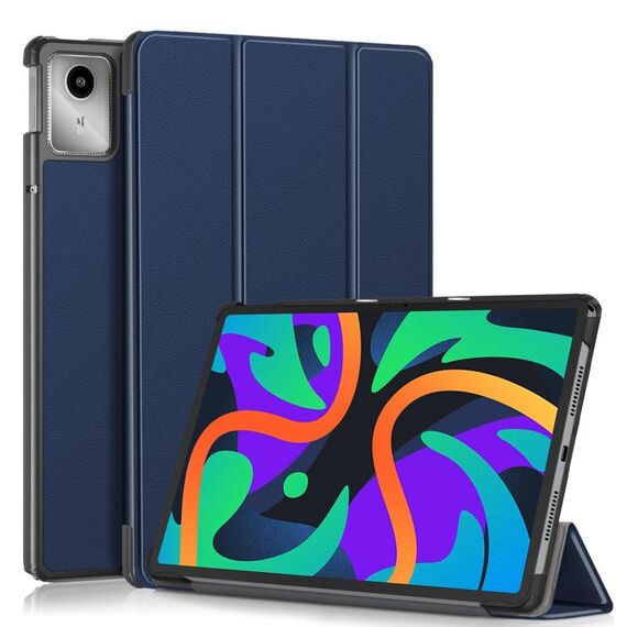 Per Lenovo Tab M11/Xiaoxin Pad 11 2024 Custer Custodia Smart Tablet in pelle 3 pieghevoli in colore puro (blu scuro)