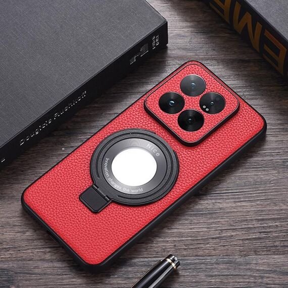 Custodia per telefono in PU con struttura Litchi per supporto per lente d'ingrandimento Xiaomi 14 Pro (rossa)