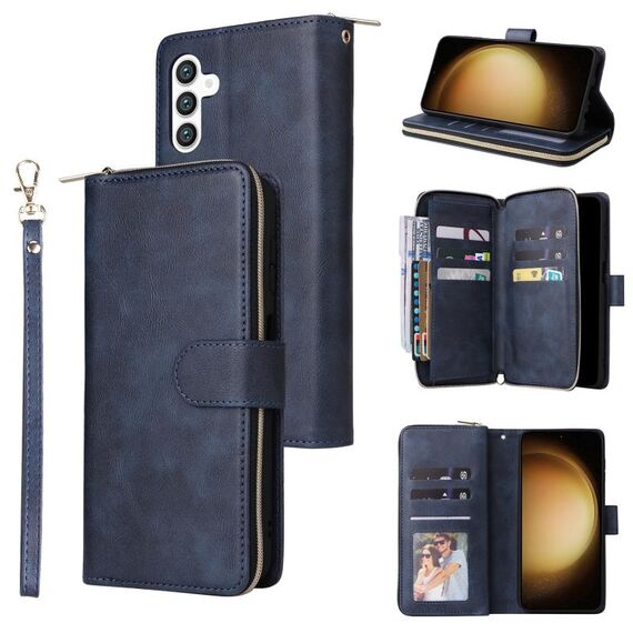 Per Samsung Galaxy S24+ 5G 9 slot per schede Custodia a portafoglio con cerniera Custodia in pelle per telefono (blu)