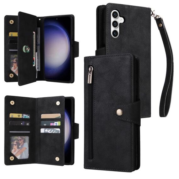Per Samsung Galaxy S23 FE 5G rivetto fibbia 9 carte custodia in pelle tripla (nero)