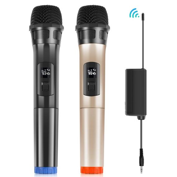 Microfoni dinamici wireless UHF PULUZ da 1 a 2 con display LED, trasmettitore da 3,5 mm