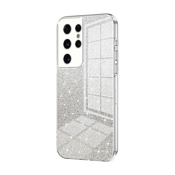Per Samsung Galaxy S21 Ultra 5G Custodia per telefono elettrolitico con polvere glitter sfumata (trasparente)