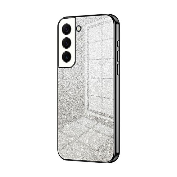 Per Samsung Galaxy S22 5G Custodia per telefono elettrolitico con polvere glitterata sfumata (nero)