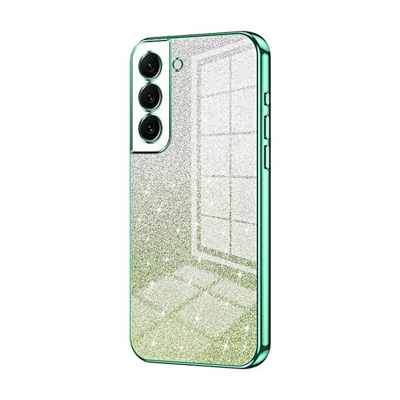 Custodia per telefono elettrolitico con polvere glitter sfumata per Samsung Galaxy S22+ 5G (verde)