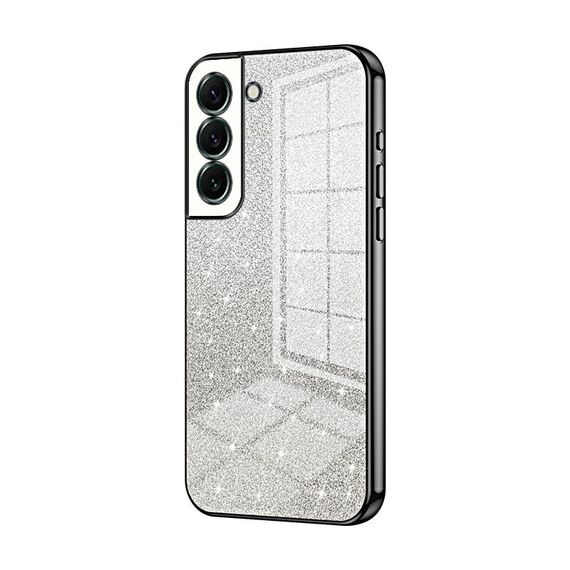 Per Samsung Galaxy S22+ 5G Custodia per telefono elettrolitico con polvere glitter sfumata (nero)