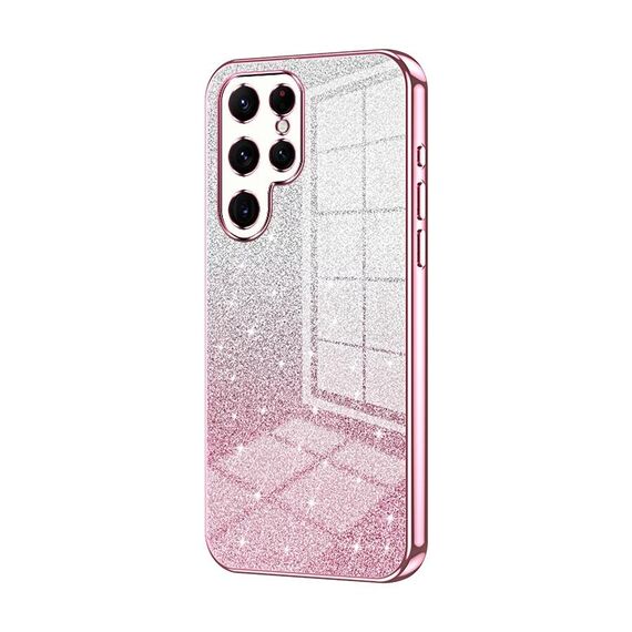 Custodia per telefono elettrolitico con polvere glitterata sfumata per Samsung Galaxy S22 Ultra 5G (rosa)