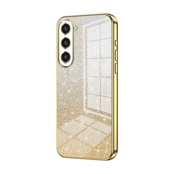 Custodia per telefono elettrolitico con polvere glitter sfumata per Samsung Galaxy S23+ 5G (oro)