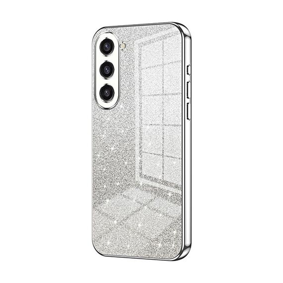 Custodia per telefono elettrolitico con polvere glitter sfumata per Samsung Galaxy S23+ 5G (Argento)