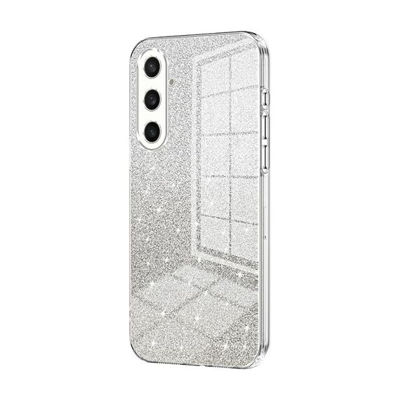 Per Samsung Galaxy S23 FE 5G Custodia per telefono elettrolitico con polvere glitterata sfumata (trasparente)