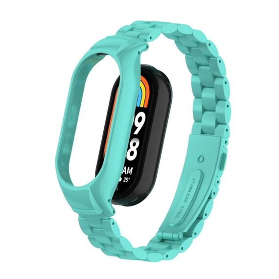 Per custodia in metallo integrata Xiaomi Mi Band 8 + cinturino per orologio a tre sfere (blu Tiffany)