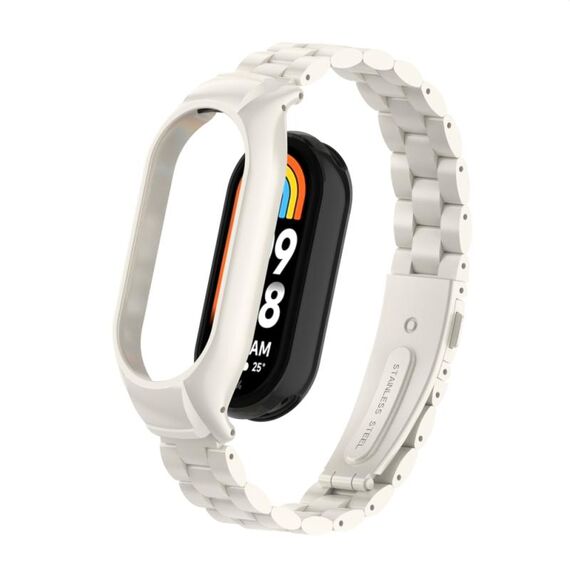 Per custodia in metallo integrata Xiaomi Mi Band 8 + cinturino per orologio a tre sfere (beige)