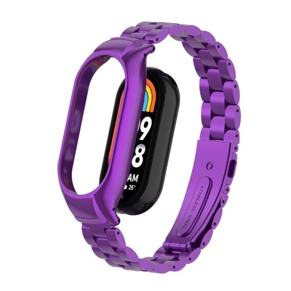 Per custodia in metallo integrata Xiaomi Mi Band 8 + cinturino a tre sfere (viola)