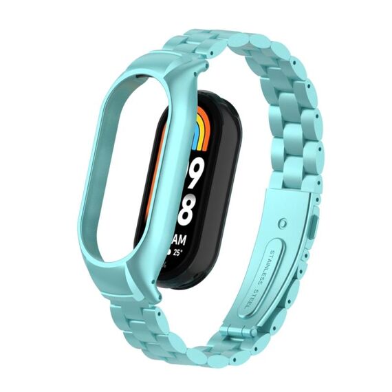 Per custodia in metallo integrata Xiaomi Mi Band 8 + cinturino per orologio a tre sfere (blu nuvola)
