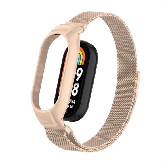 Per Xiaomi Mi Band 8 Custodia in metallo integrata + cinturino magnetico milanese (colore tè al latte)