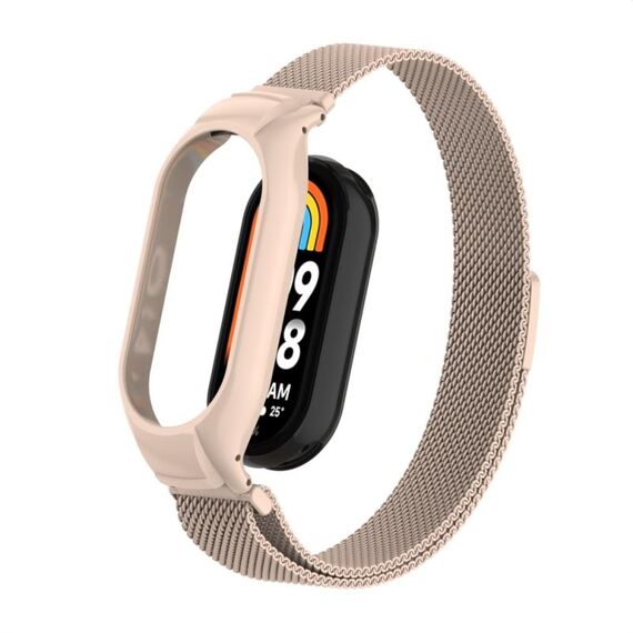 Custodia in metallo integrata per Xiaomi Mi Band 8 + cinturino magnetico milanese (rosa loto)