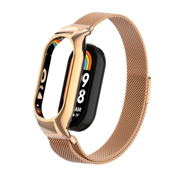 Custodia in metallo integrata per Xiaomi Mi Band 8 + cinturino magnetico milanese (oro rosa)
