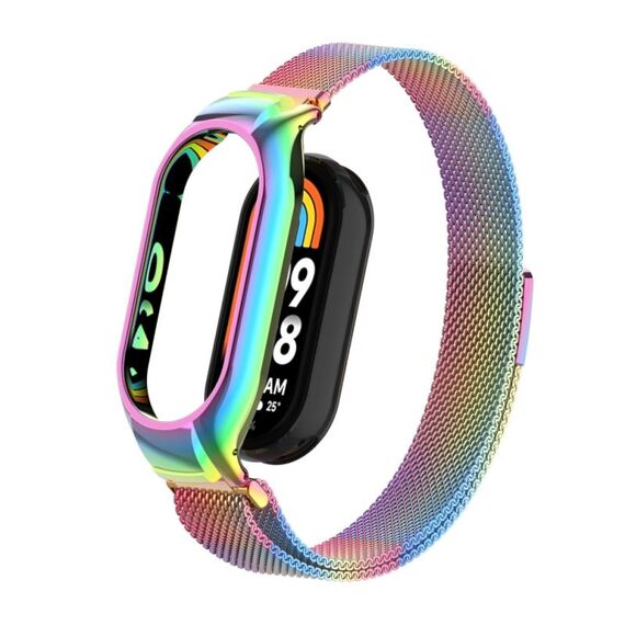 Custodia in metallo integrata per Xiaomi Mi Band 8 + cinturino magnetico milanese (colorato)