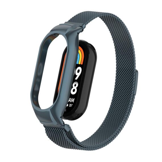 Custodia in metallo integrata per Xiaomi Mi Band 8 + cinturino magnetico milanese (grigio titanio)