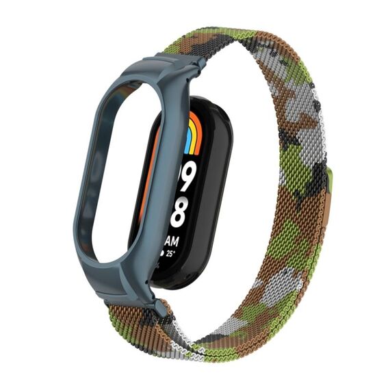 Custodia in metallo integrata per Xiaomi Mi Band 8 + cinturino magnetico milanese (verde erba)